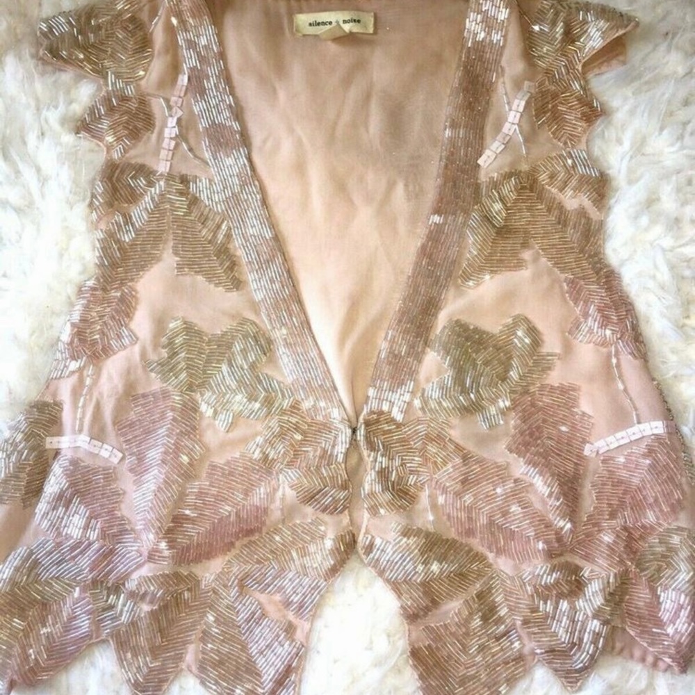Urban Outfitters Silence & Noise Light Pink Beaded Embellished Cropped Vest XS
